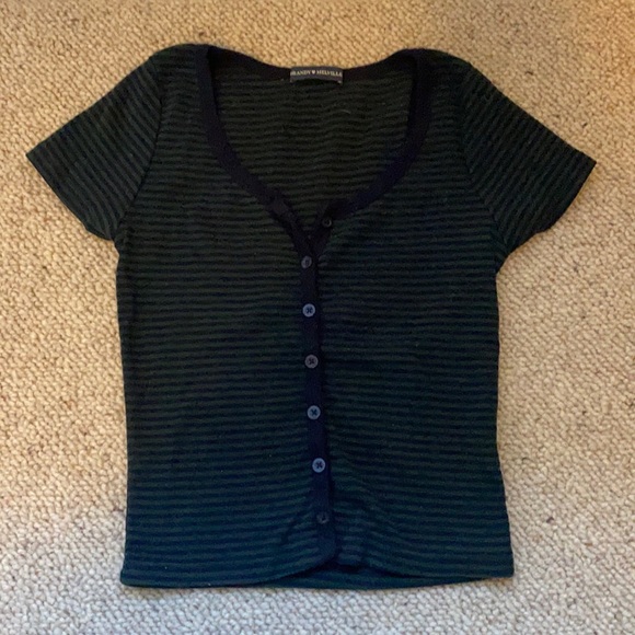 Brandy Melville Navy & Green Stripped Shirt - Picture 1 of 2